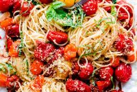 Spaghettini with Roasted Cherry Tomatoes, Fresh Basil & Garlic Breadcrumbs