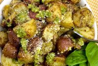 Crispy Pesto-Roasted Potatoes with Garlic and Parmesan