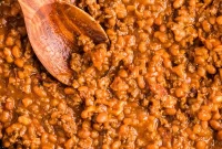 Hearty Baked Beans with Ground Beef — Stovetop, Oven or Slow Cooker