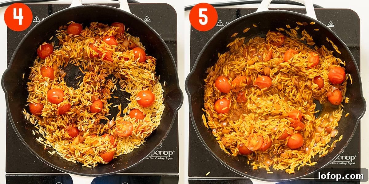 Toasting orzo and then simmering in white wine.