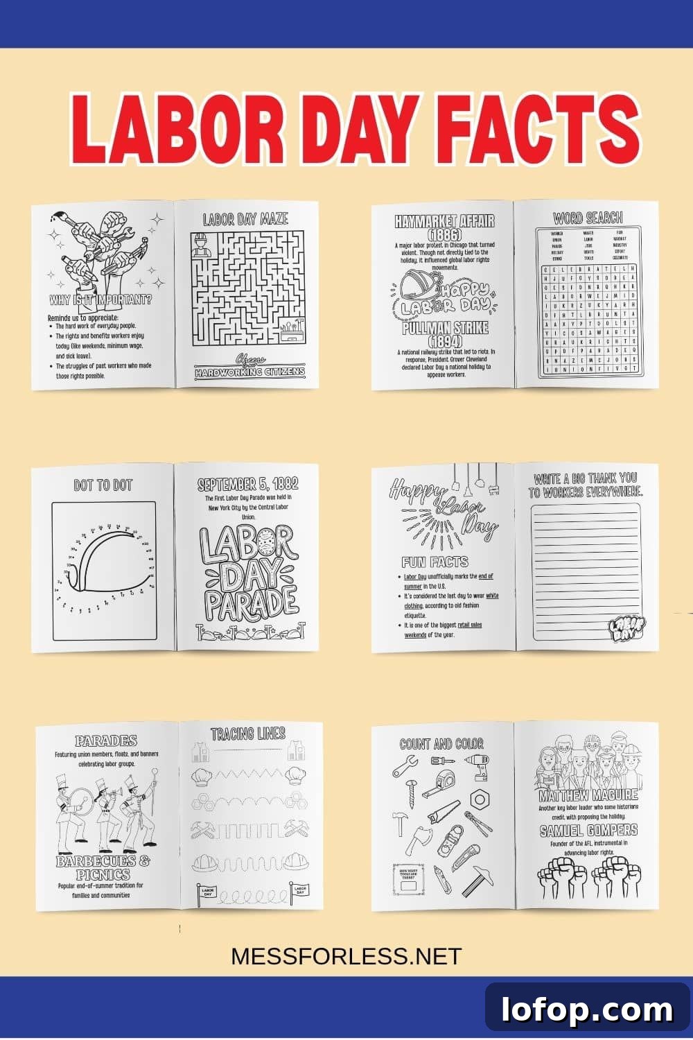 Printable Labor Day Activity Book for Kids: Puzzles, Crafts & Games 4 A fun Labor Day Activity booklet featuring printable mazes, word searches, coloring pages, and puzzles for kids. Perfect for celebrating Labor Day with engaging activities at home or in the classroom!.