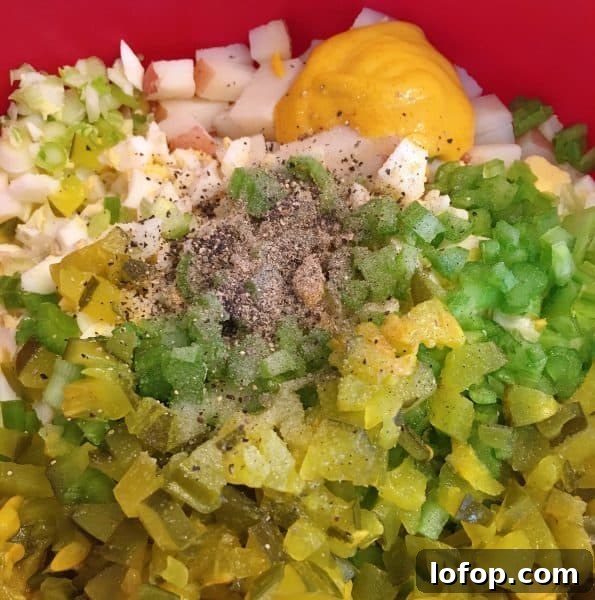All ingredients for classic red potato salad