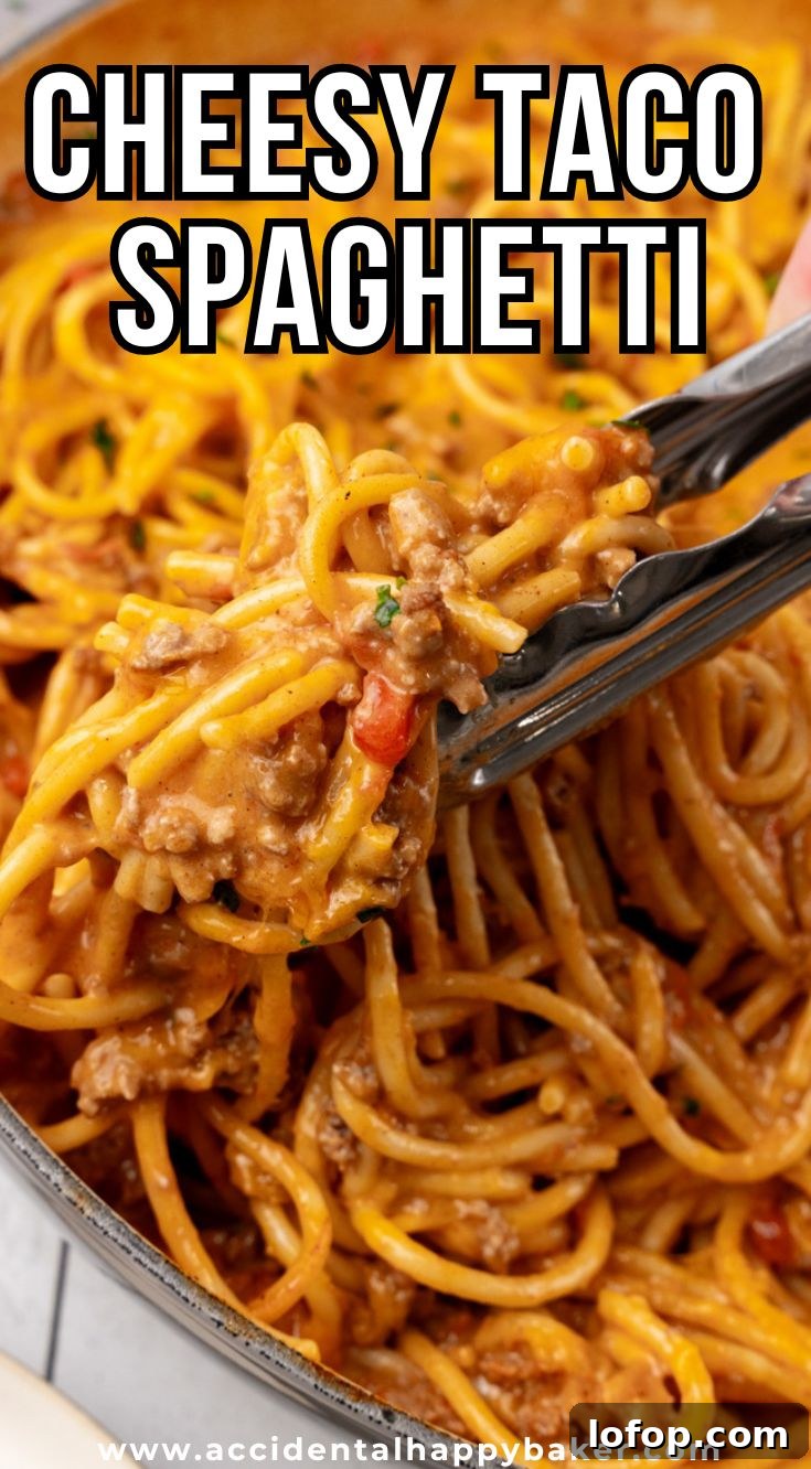 Easy Cheesy Taco Spaghetti is a budget friendly main dish loaded with cheesy taco flavor perfect for busy weeknights. Sure to become a family favorite, with ground beef, Rotel, and 2 kinds of cheese, this recipe is ready in about 25 minutes.