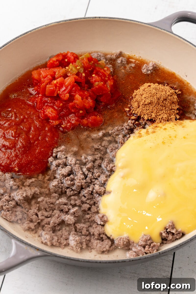 The ingredients are added to the skillet.