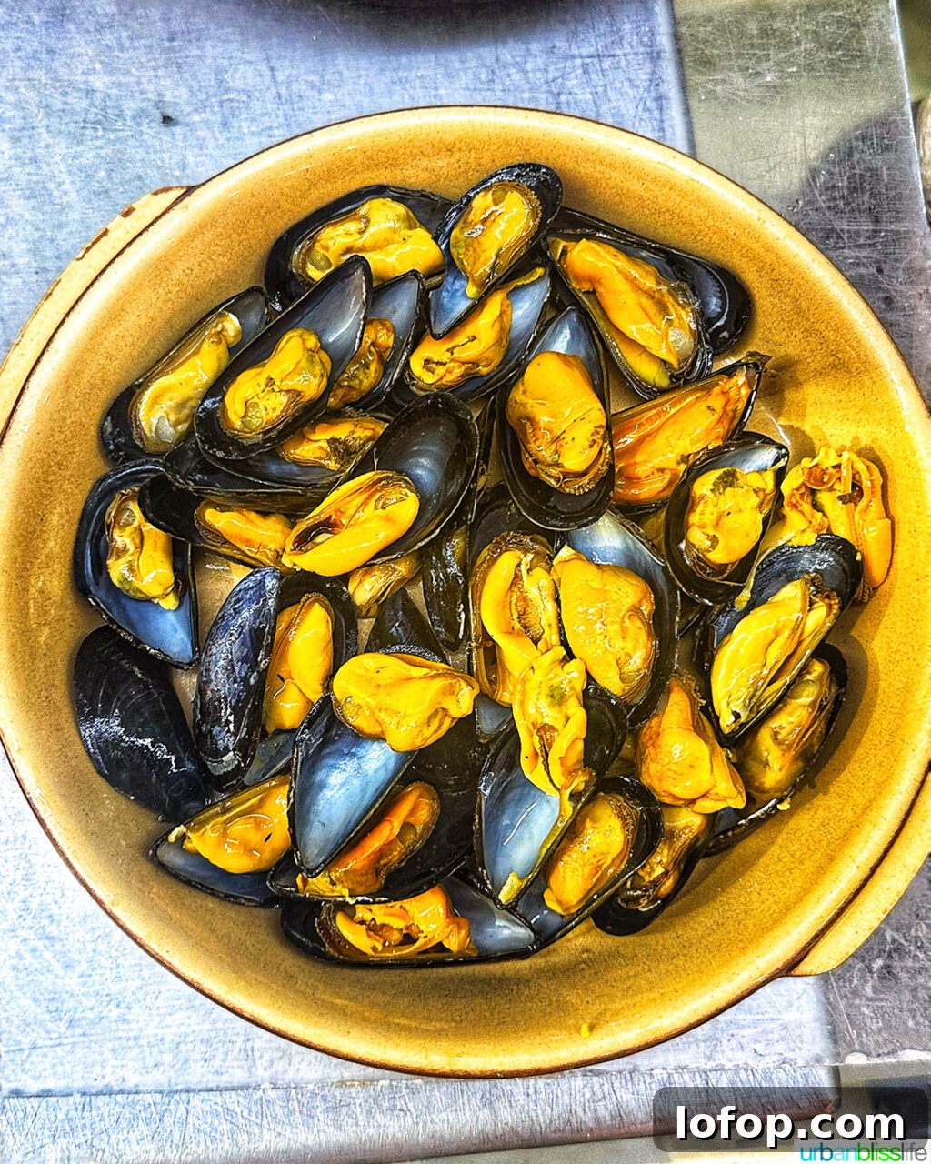 mussels at Les Halles food market in Lyon