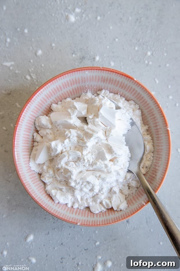overhead shot of a small bowl with arrowroot starch 