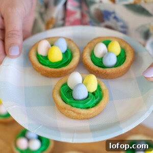 Easter birds nest cookie cups, on a plate.