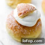 Swedish semla bun closeup.