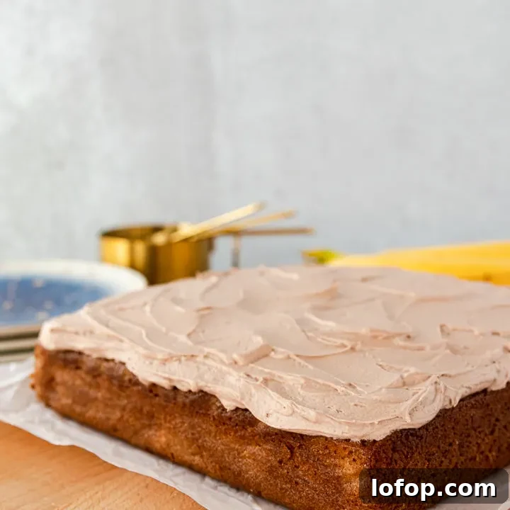 banana snack cake on a cutting board ready to serve