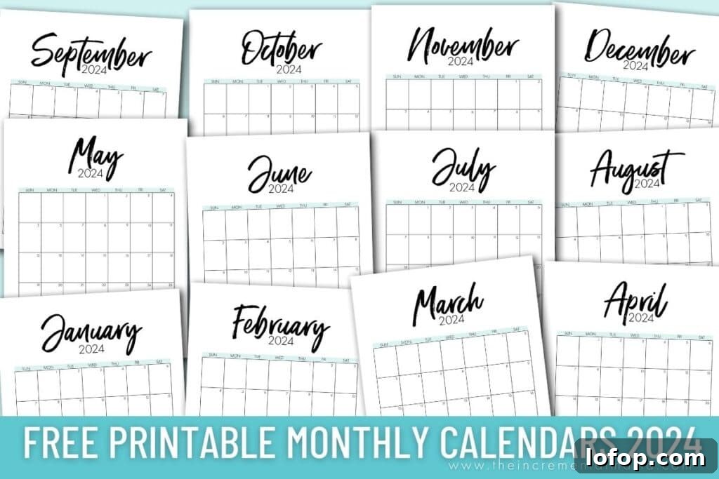 Printable 2024 Monthly Calendar: January–December PDF Download 2 free printable 2024 calendars january july december