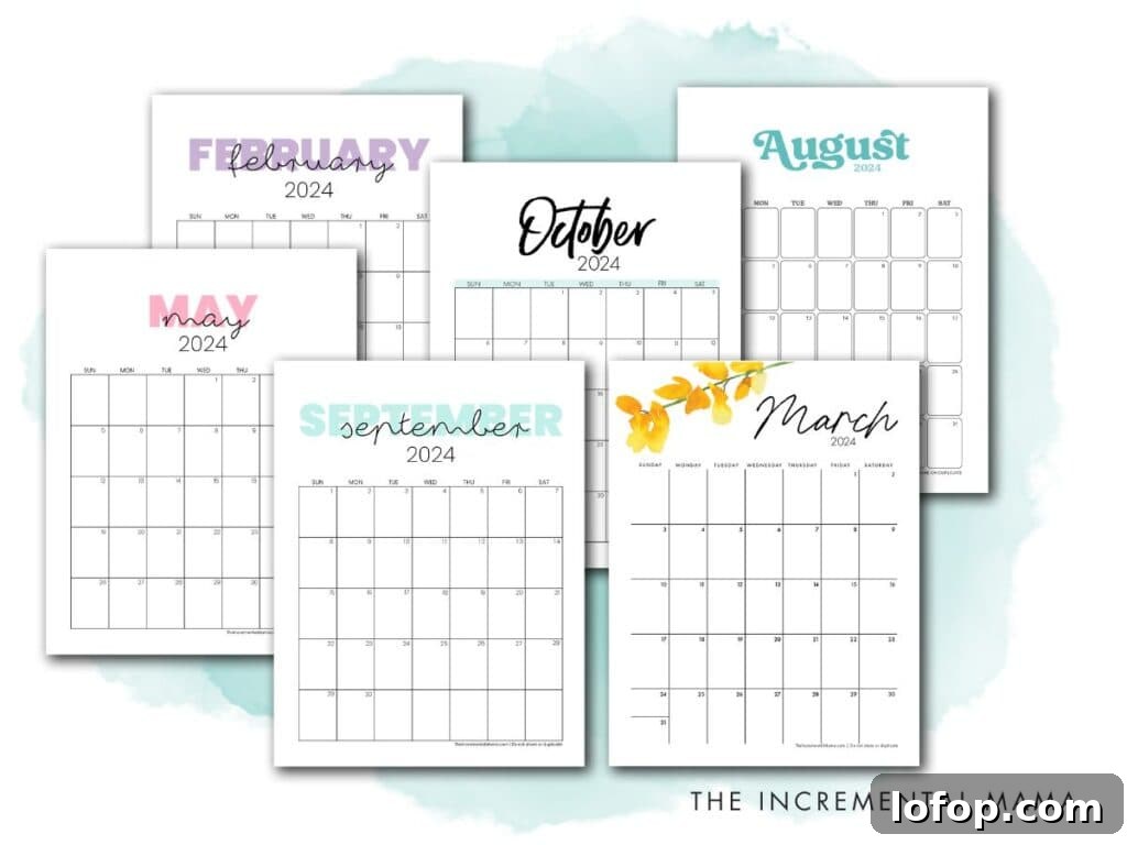 Printable 2024 Monthly Calendar: January–December PDF Download 3 free printable calendar designs