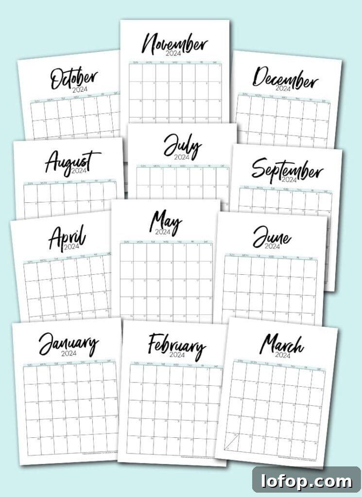 Printable 2024 Monthly Calendar: January–December PDF Download 4 img 13750 3
