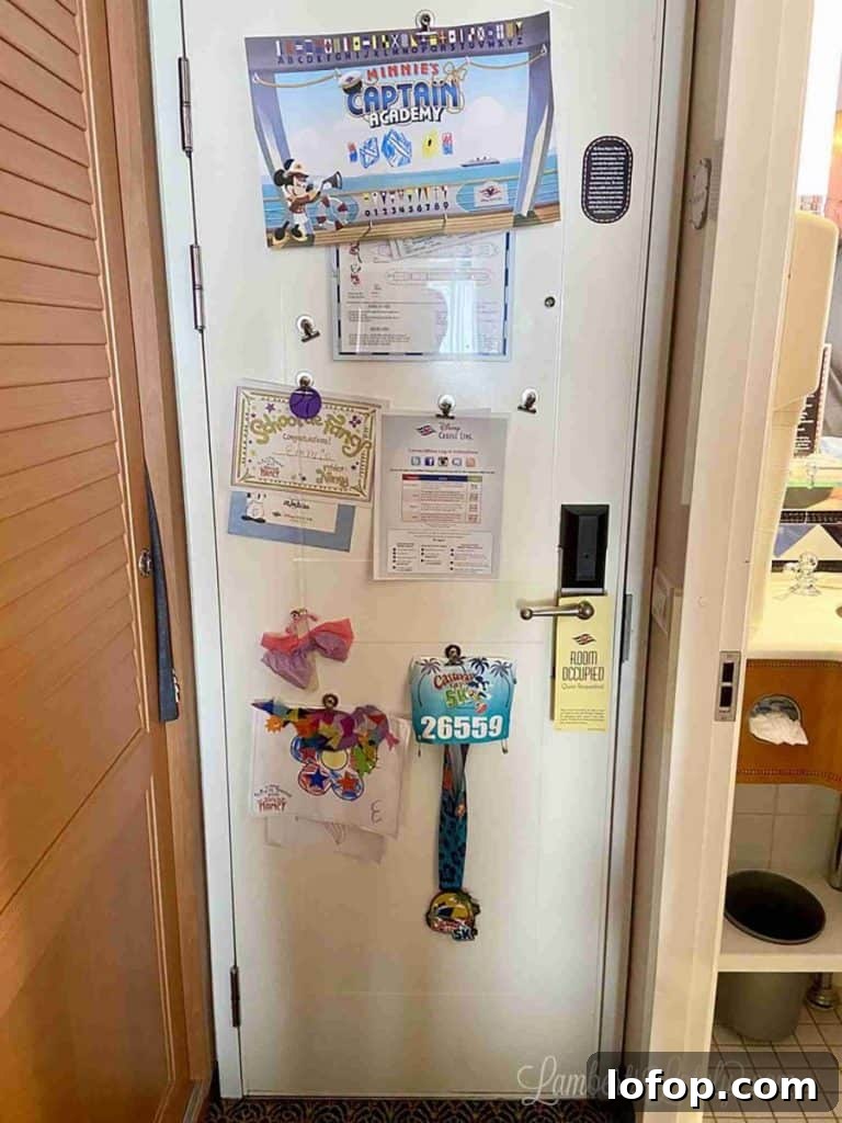 Disney Cruise Packing Checklist + Free Printable Guide 18 back of a door in a cabin on the disney cruise ship wonder.