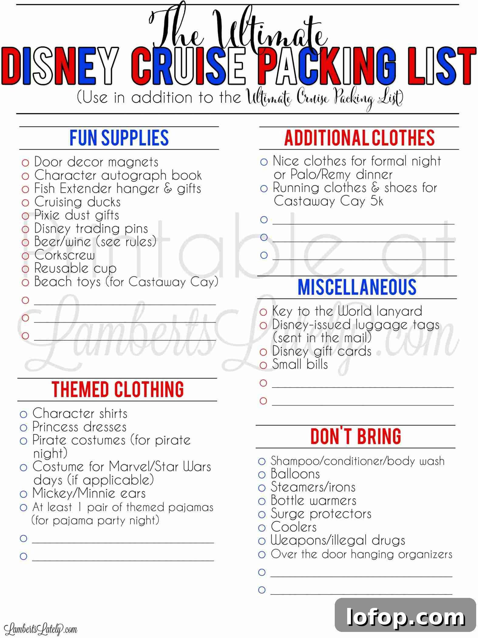 Disney Cruise Packing Checklist + Free Printable Guide 19 disney cruise packing list printable