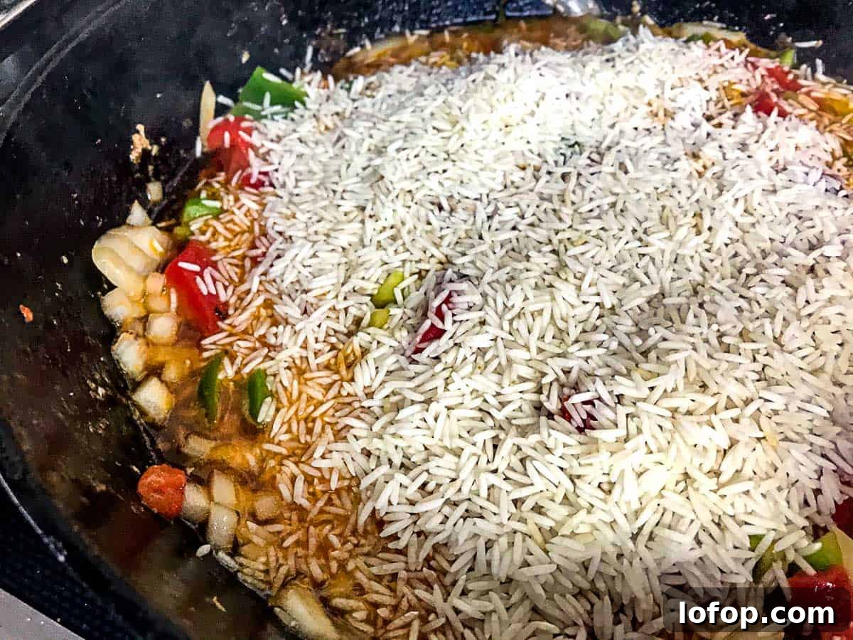 Basmati rice and veggies in skillet