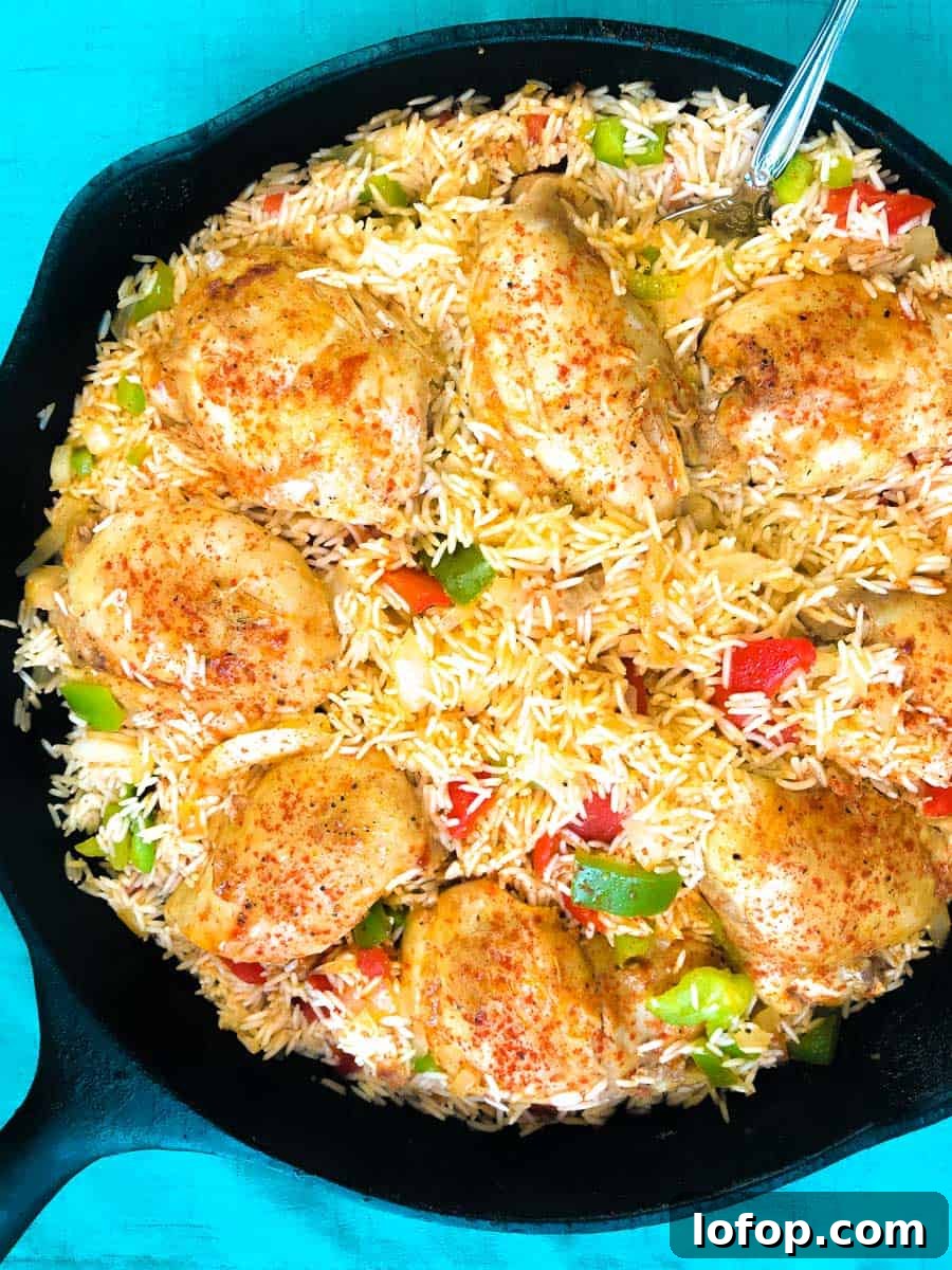 Smoked Paprika Chicken and Basmati rice in black skillet