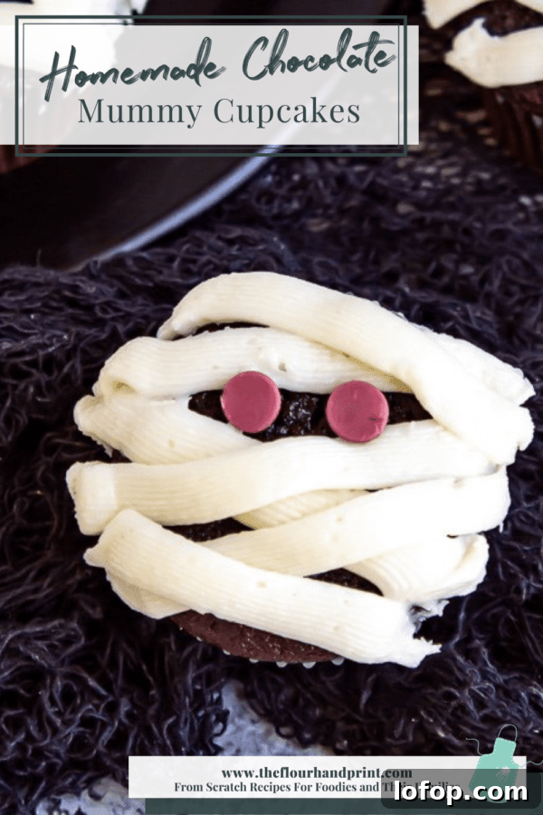 mummy cupcake on black netting