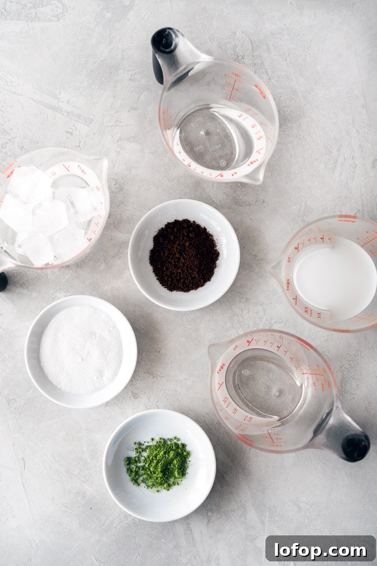 Matcha Dalgona Coffee ingredients.