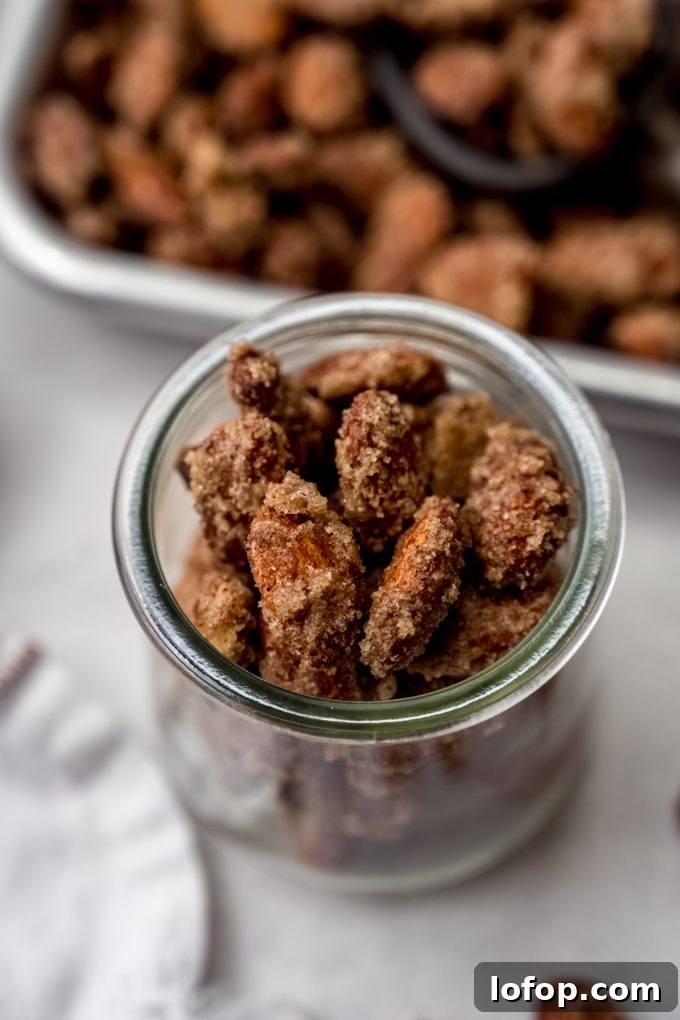 Cinnamon Sugar Candied Almonds Recipe | Crunchy Roasted Almonds 12 Candied almonds in a jar.