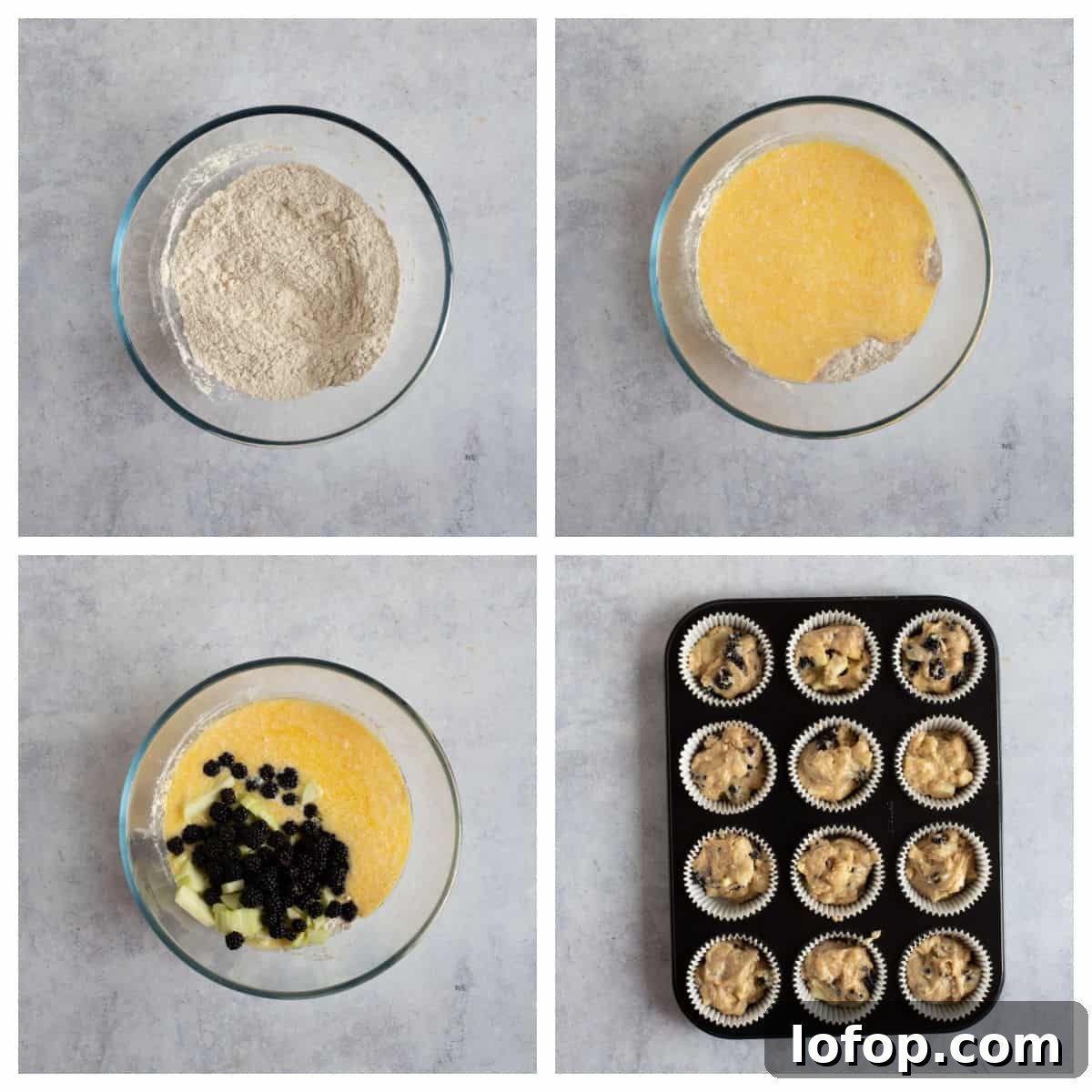 Step-by-step photo instructions for making muffins.