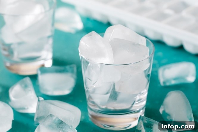 Ice cubes in a clear glass