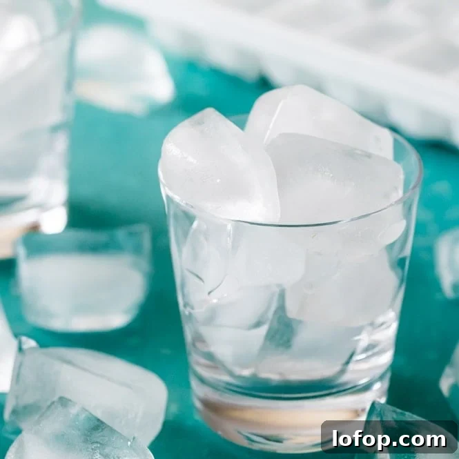 Ice cubes in drinking glass
