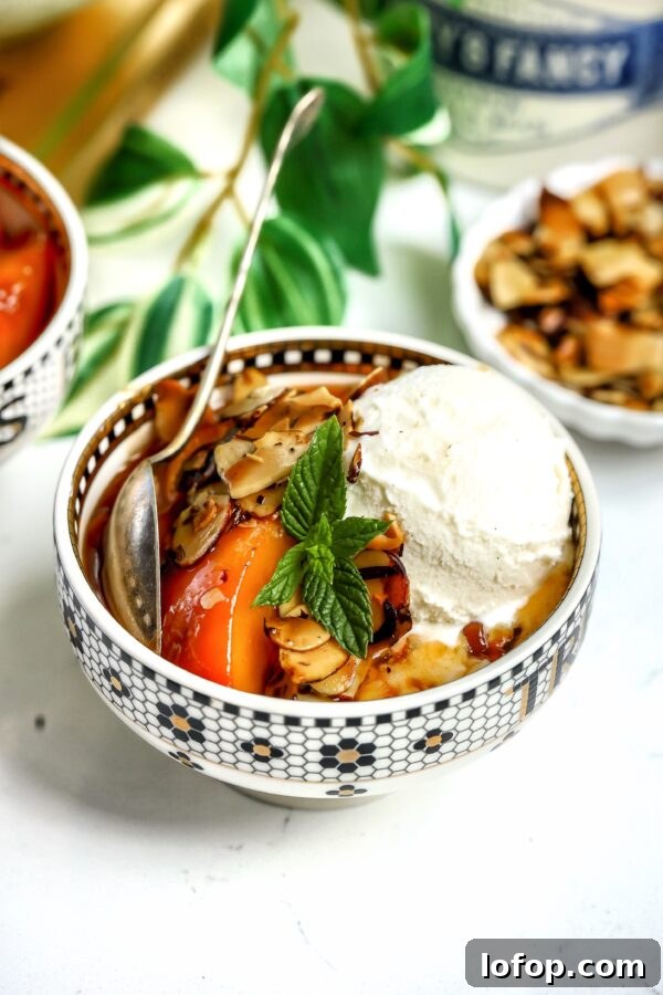Miso-Marinated Black Cod Recipe for Tender, Flaky Fish 6 caramelized Amaretto Peaches with toasted almond in a bowl, topped with ice cream and mint. This dessert can be made gluten, dairy and lactose free.