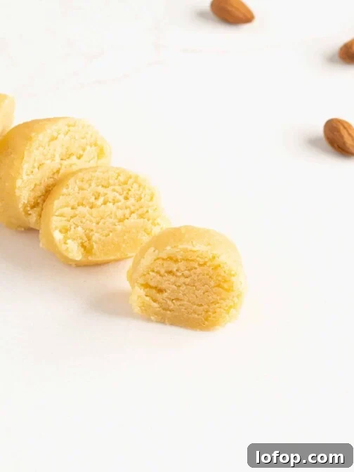 sliced almond paste on a white counter