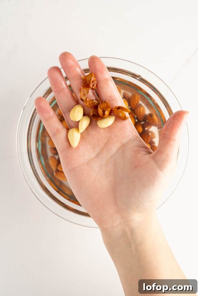 almonds being peeled