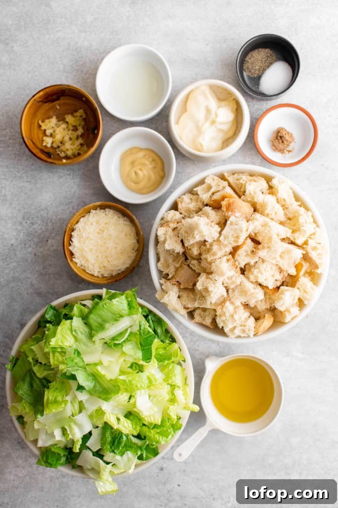 Ingredients needed for Caesar salad.
