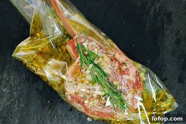 veal chop in sous vide bag with marinade