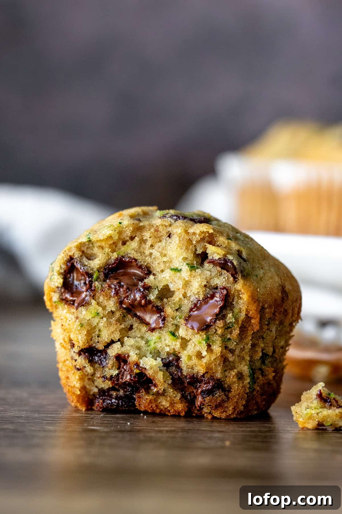 Half of a zucchini chocolate chip muffin