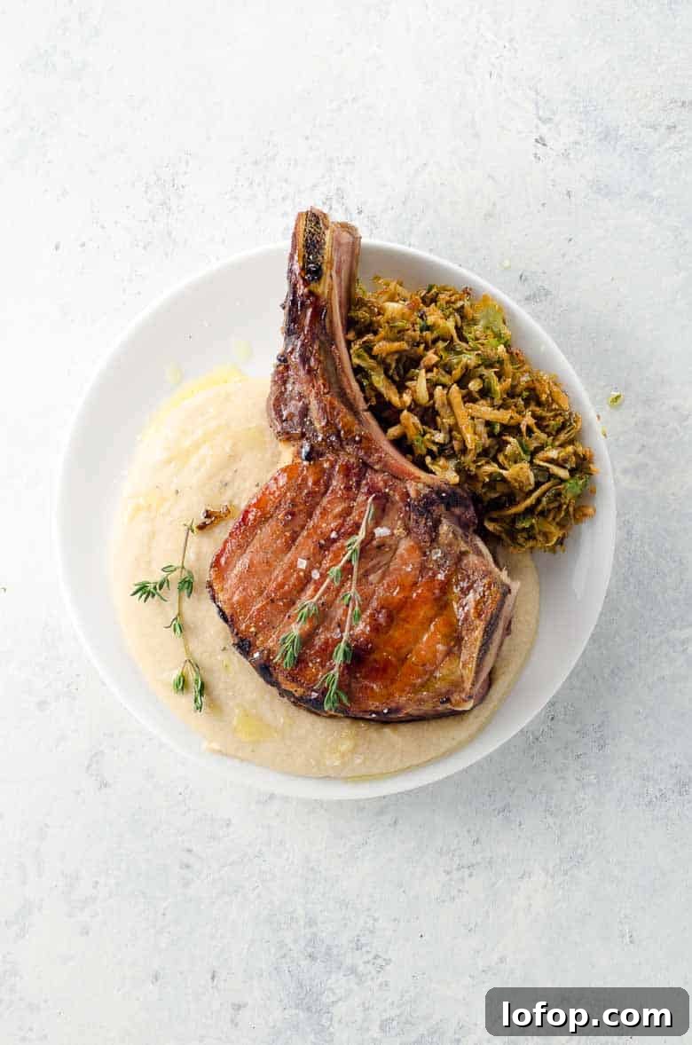 reverse sear pork chop over white bean puree