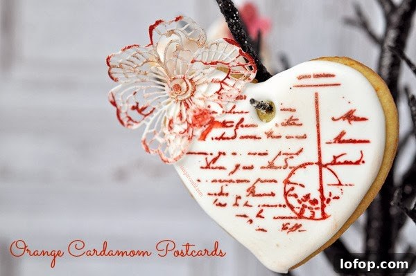 Stamped Orange Cardamom Cookie Postcards with Sugar Lace