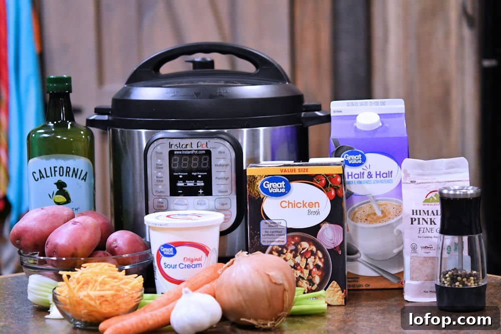 Creamy Instant Pot Red Potato Soup Recipe for Weeknight Meals 3 ingredients of red potato soup as shown in the recipe card below