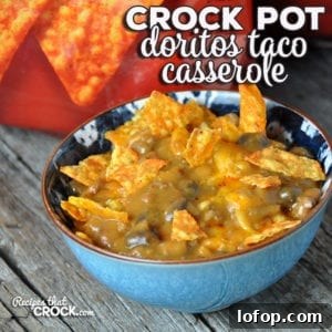 Taco night just got a little more fun with this flavorful Crock Pot Doritos Taco Casserole! It is easy, cheesy and delicious!