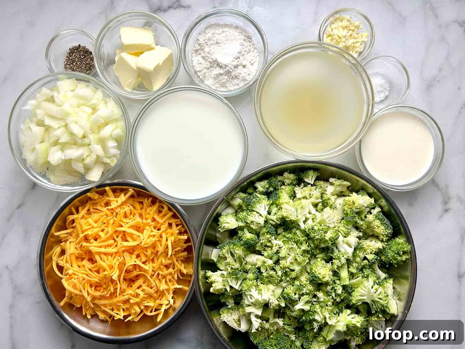 required ingredients prepped in bowls.