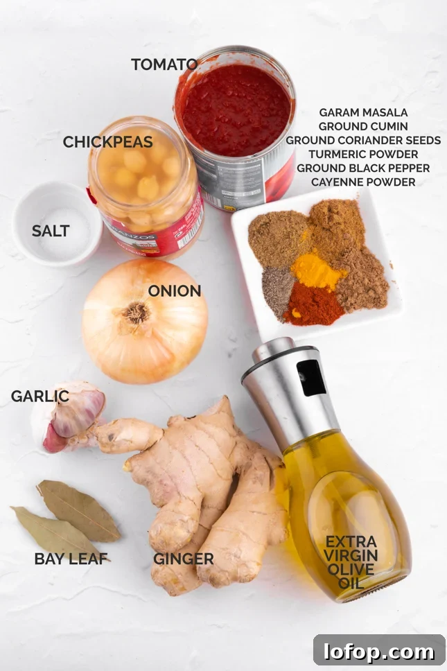 Authentic Vegan Chana Masala Recipe for Flavorful Chickpea Curry 3 Photo of the ingredients needed to make this recipe