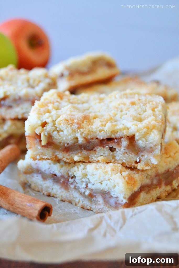 Apple Crumble Bars with Cinnamon Streusel 5 a double stack of apple pie crumble bars