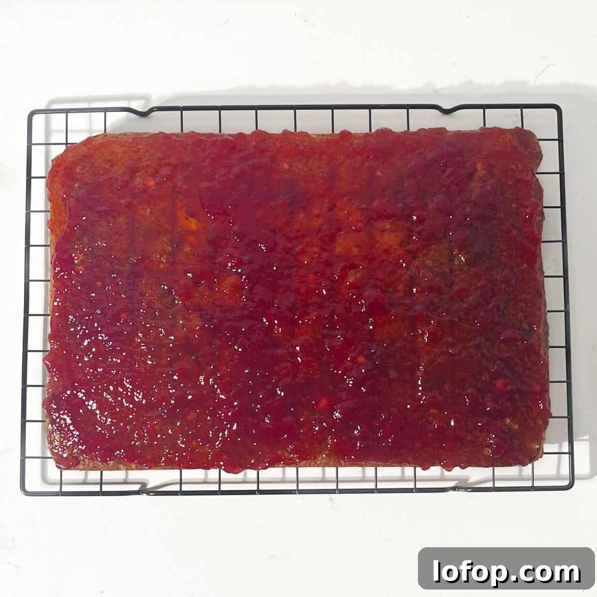 The sponge with a layer of raspberry jam.