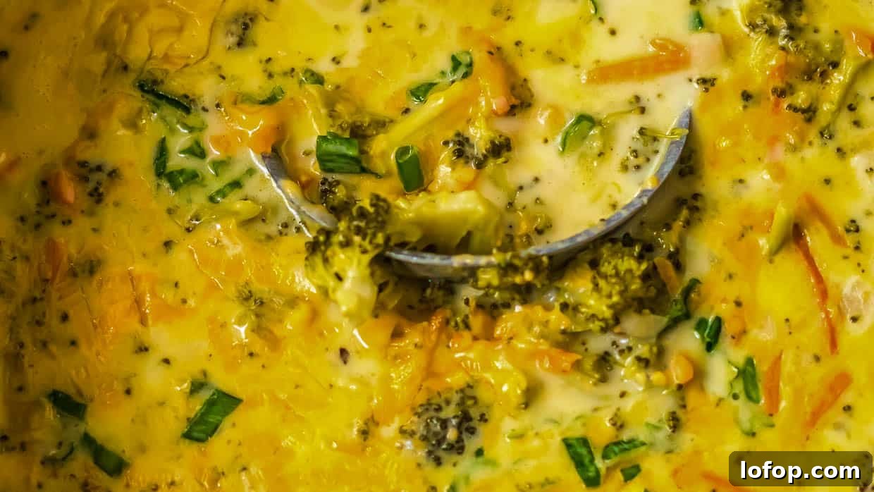 12 Flavor-Packed Meatless Dinners You’ll Love Tonight 5 A bowl of broccoli cheddar soup with broccoli and carrots.