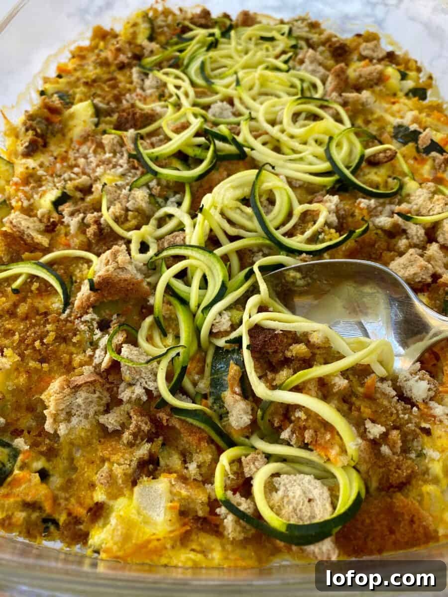 Zucchini and Herb Stuffing Casserole Recipe 2 Full of veggies but not lacking that distinctive comfort from traditional stuffing, this recipe is pure comfort food.