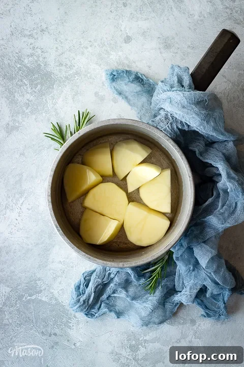a saucepan with prepared potatoes