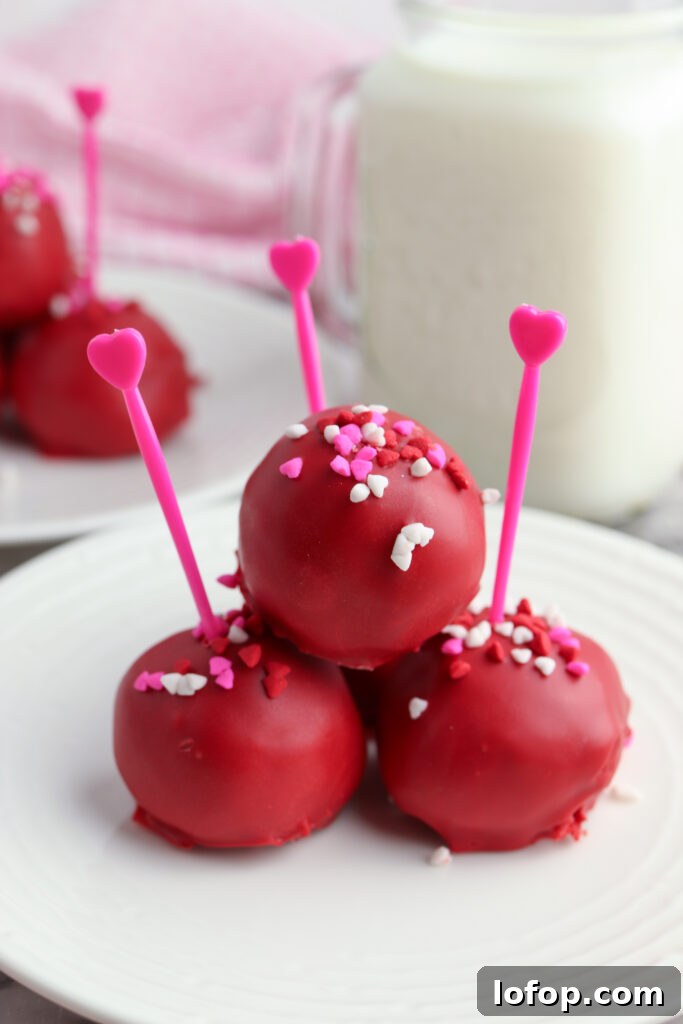 Red velvet cake bites on a tray