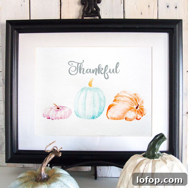 23 Last-Minute Thanksgiving Ideas for Activities, Recipes & Events 20 Watercolor-pumpking-fall-printable-art-Thankful