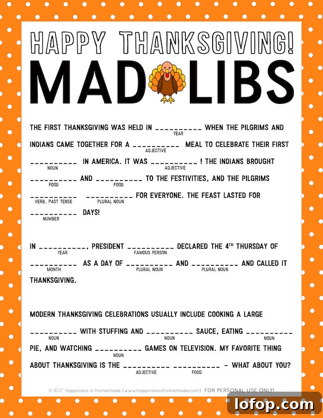 23 Last-Minute Thanksgiving Ideas for Activities, Recipes & Events 3 Last minute Thanksgiving ideas-Thanksgiving-Mad-Libs-Printable