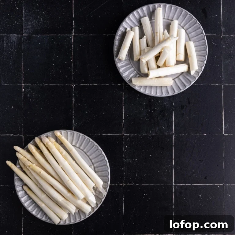 White asparagus with ends snapped off
