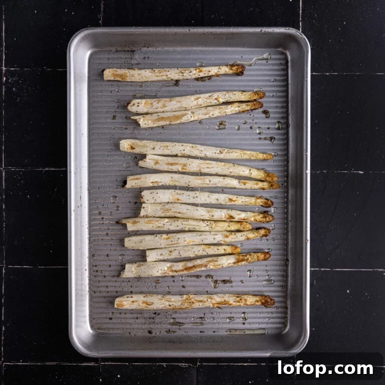 Just-roasted white asparagus