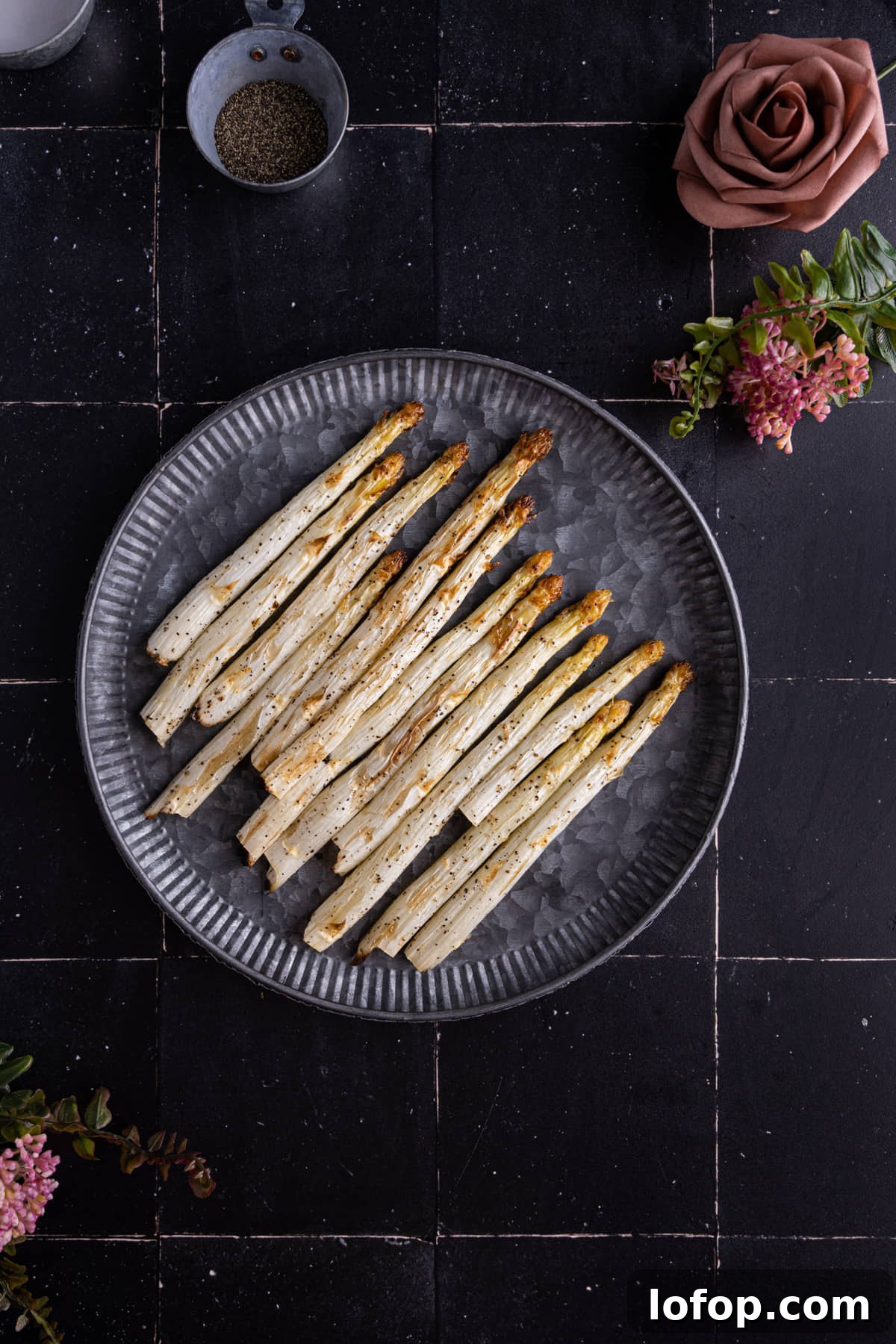 Overhead shot of the best white asparagus recipe