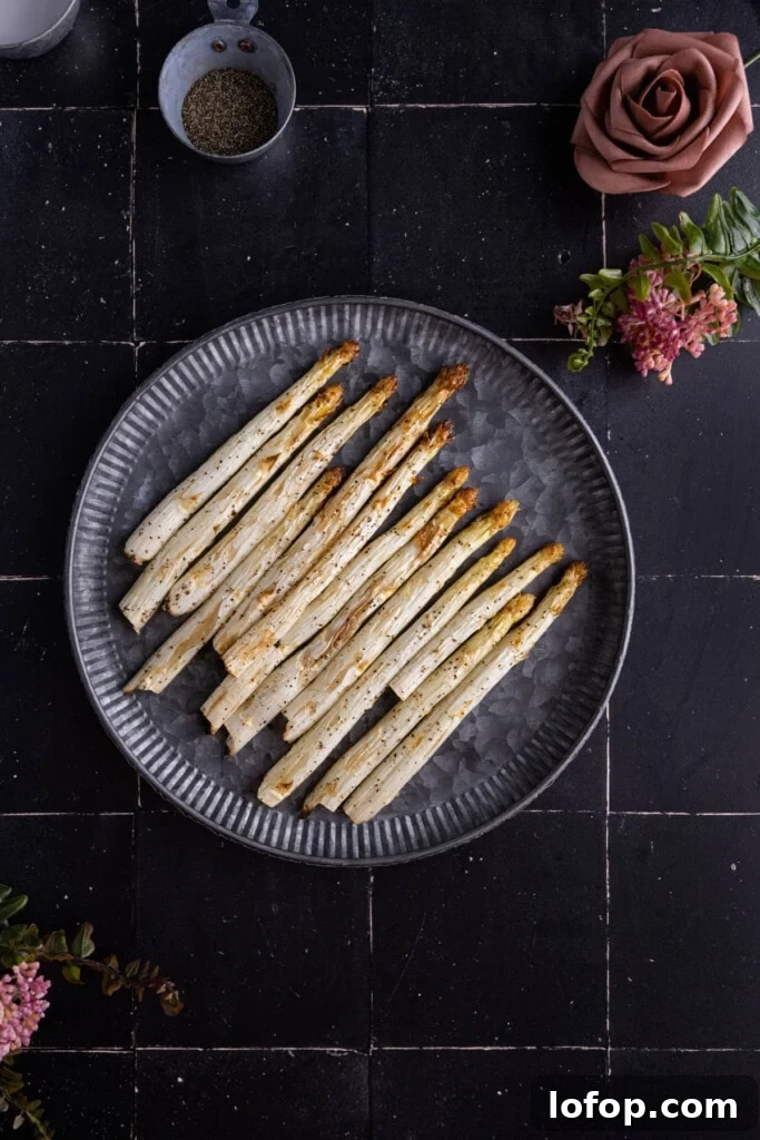 Overhead shot of the best white asparagus recipe